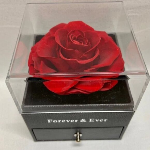 Eternal Rose Preserved Flower Jewelry Box & Silvertone Gemstone Necklace Gift - Picture 3 of 13